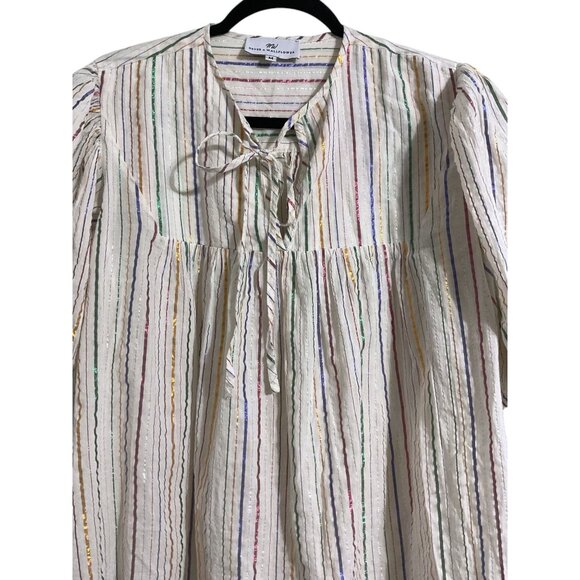 NEVER A WALLFLOWER White Metallic Multicolored Striped Top size Medium - Picture 4 of 13